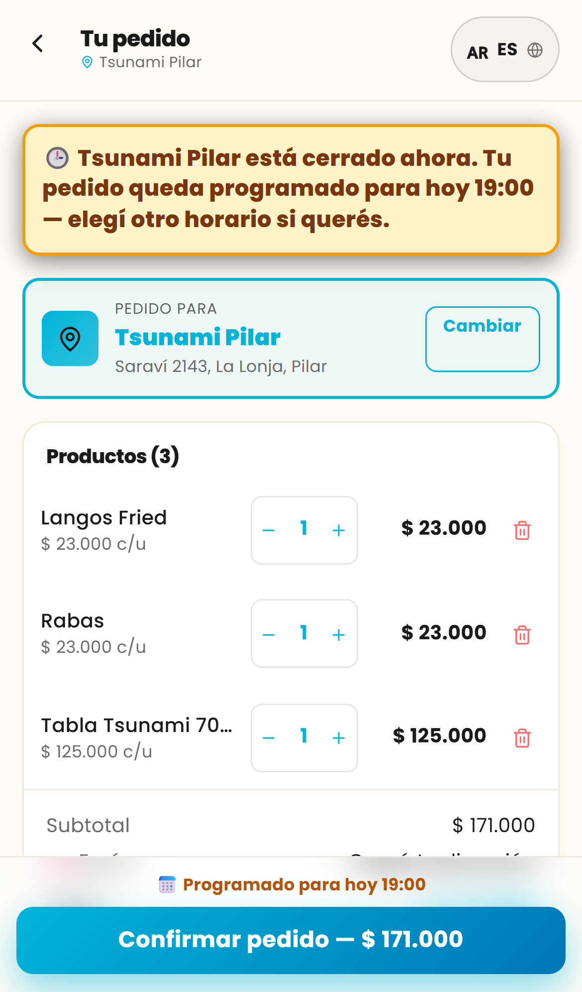 Carrito actual: cambia a fondo crema con acentos celeste.
